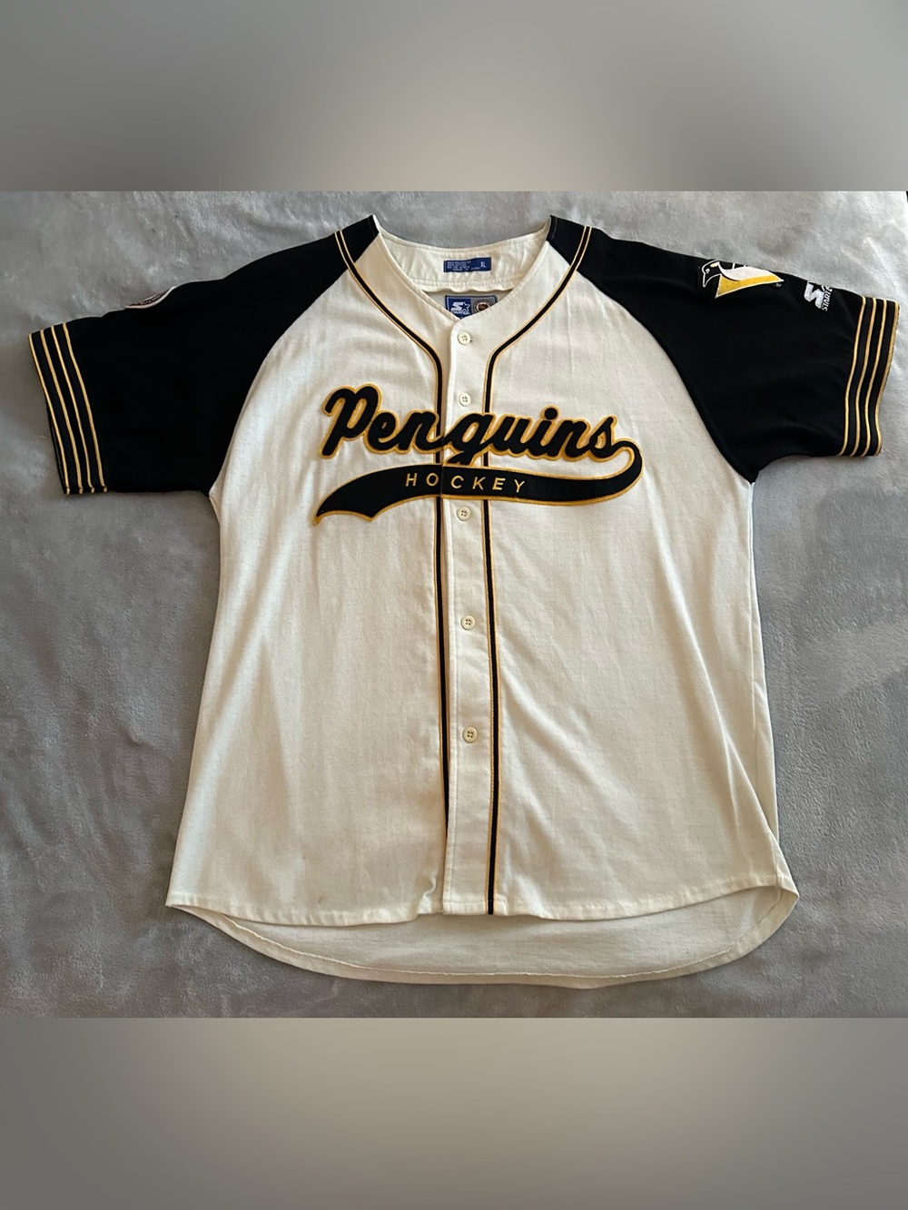 Vintage 90s Starter Pittsburgh Penguins NHL Baseball Jersey Shirt XL